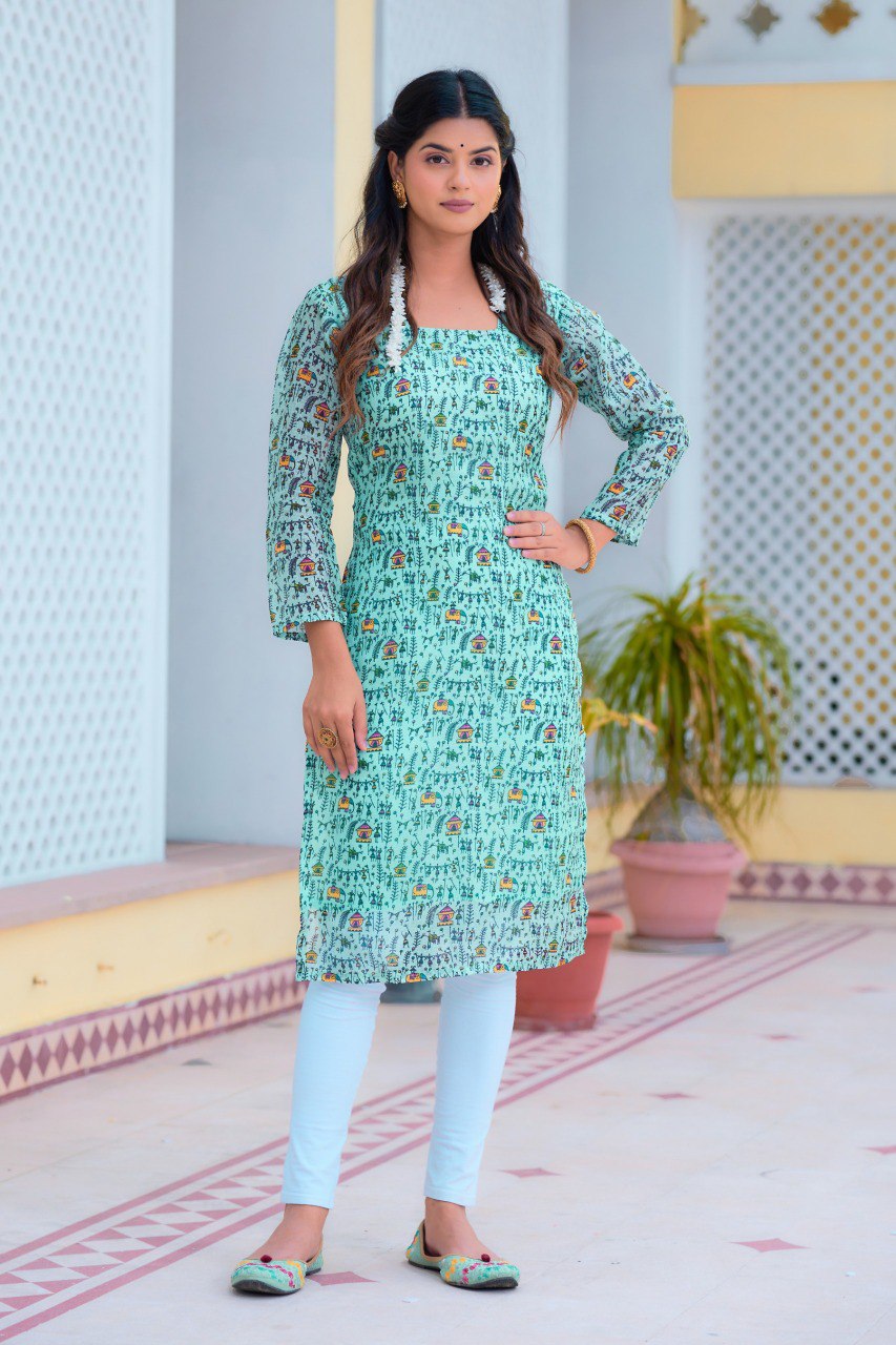 Mint green Printed Kurti