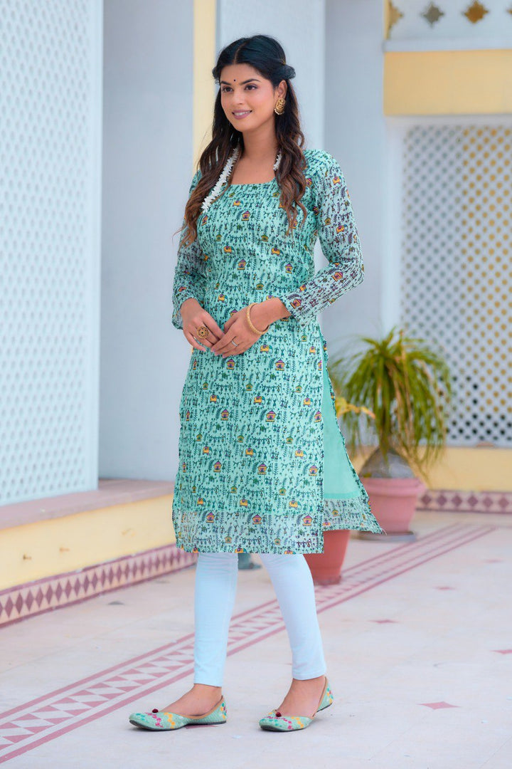 Mint green Printed Kurti