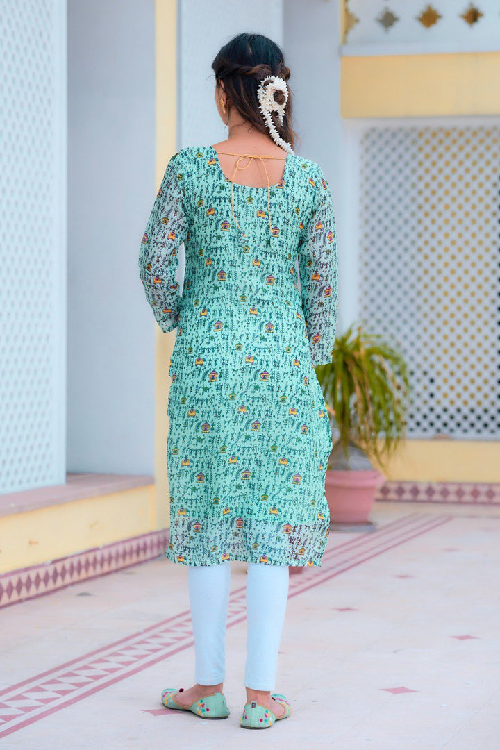 Mint green Printed Kurti