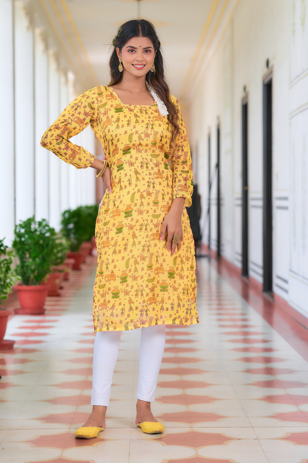 yellow Printed Kurti