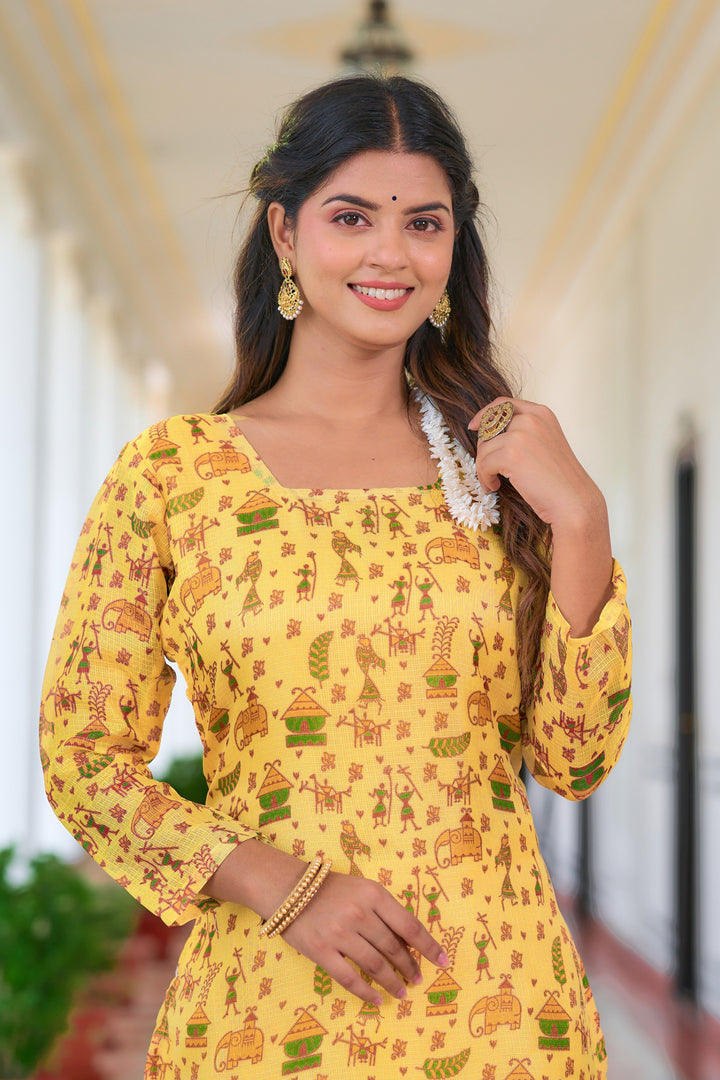 yellow Printed Kurti