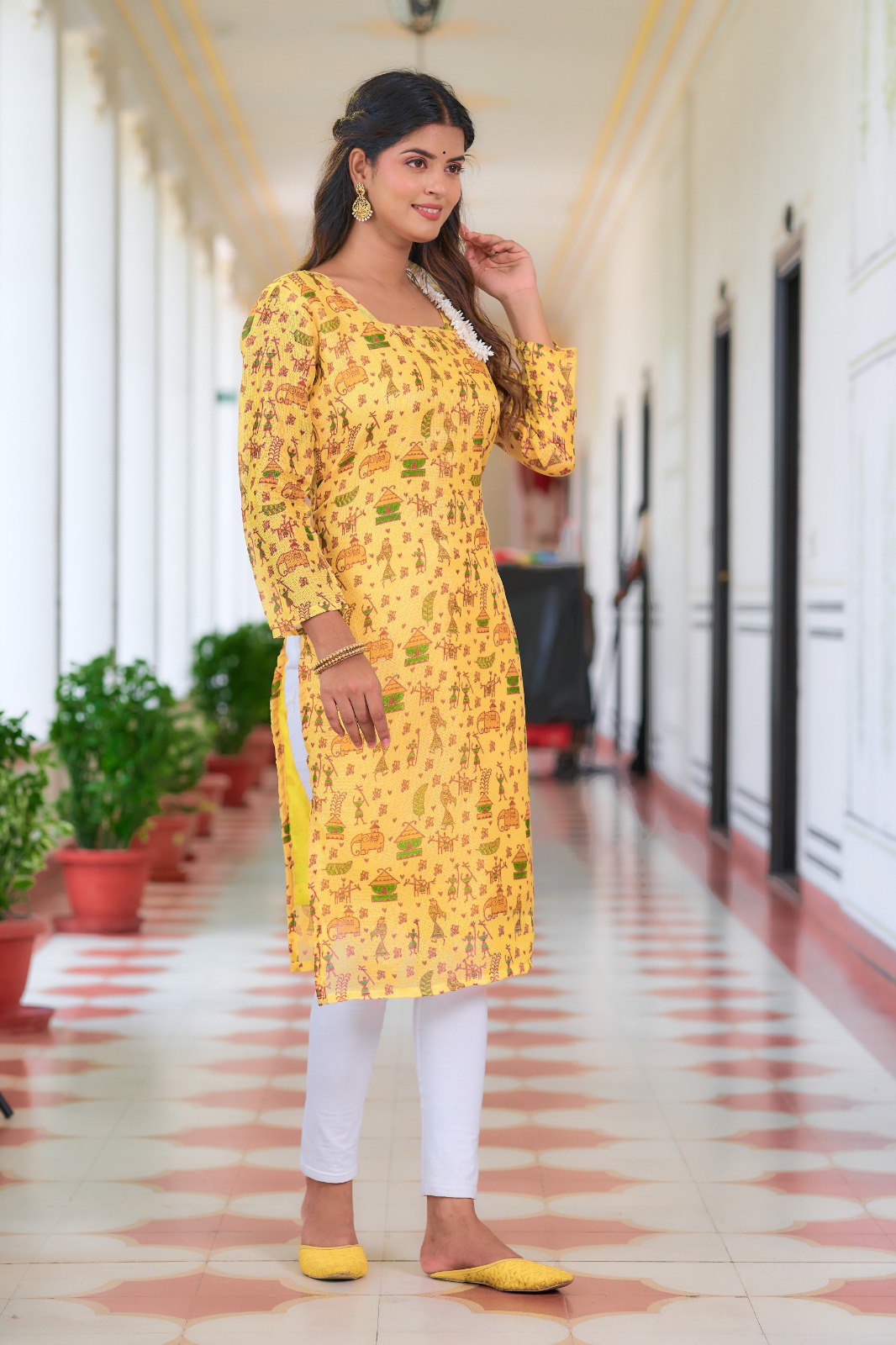 yellow Printed Kurti