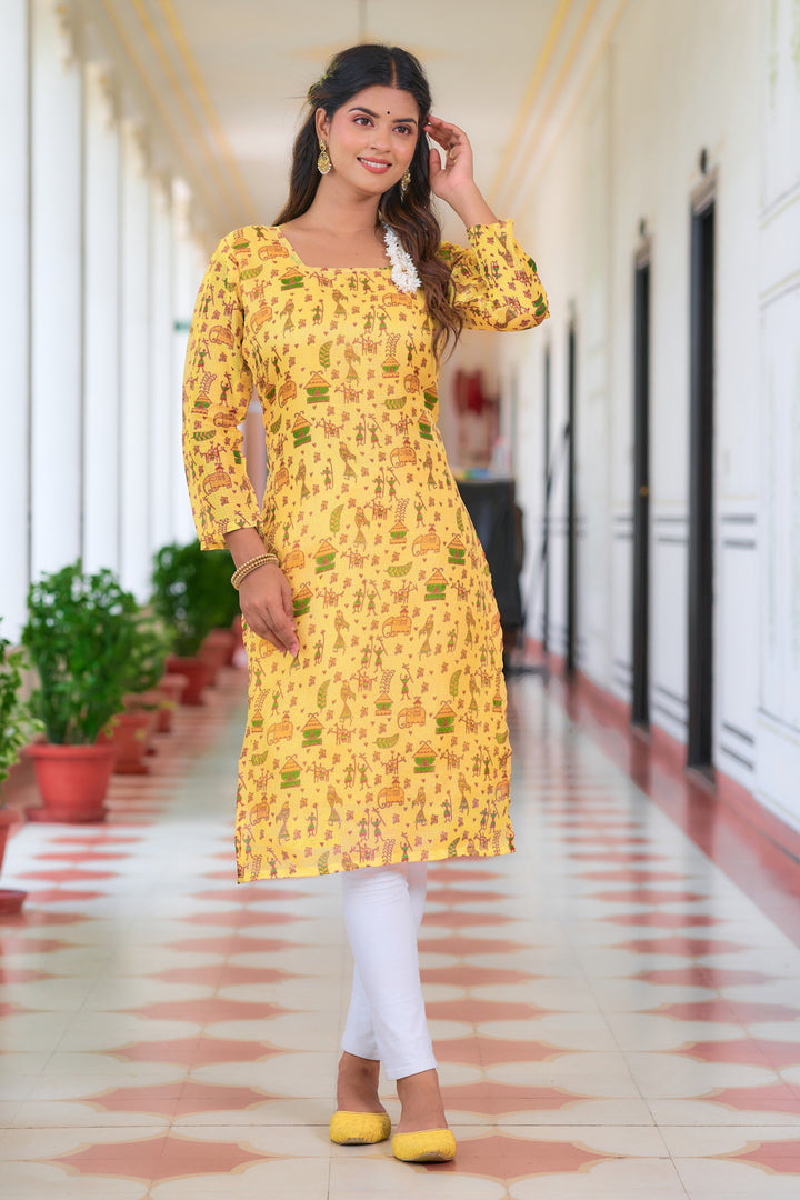 yellow Printed Kurti