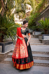 Paithani Black Jacquard Silk Zari Weaving Lehenga choli