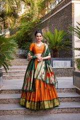 Paithani Orange Jacquard Silk Zari Weaving Lehenga choli