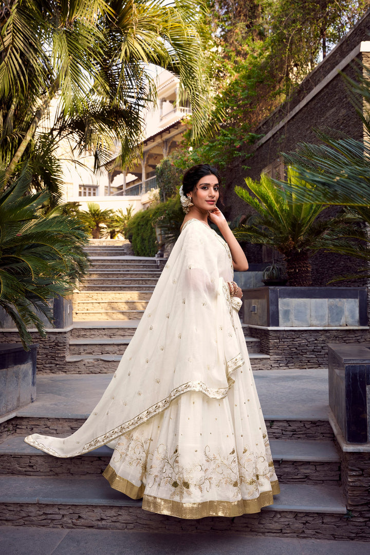 Off-white glam Silver Glosy Lehenga Choli