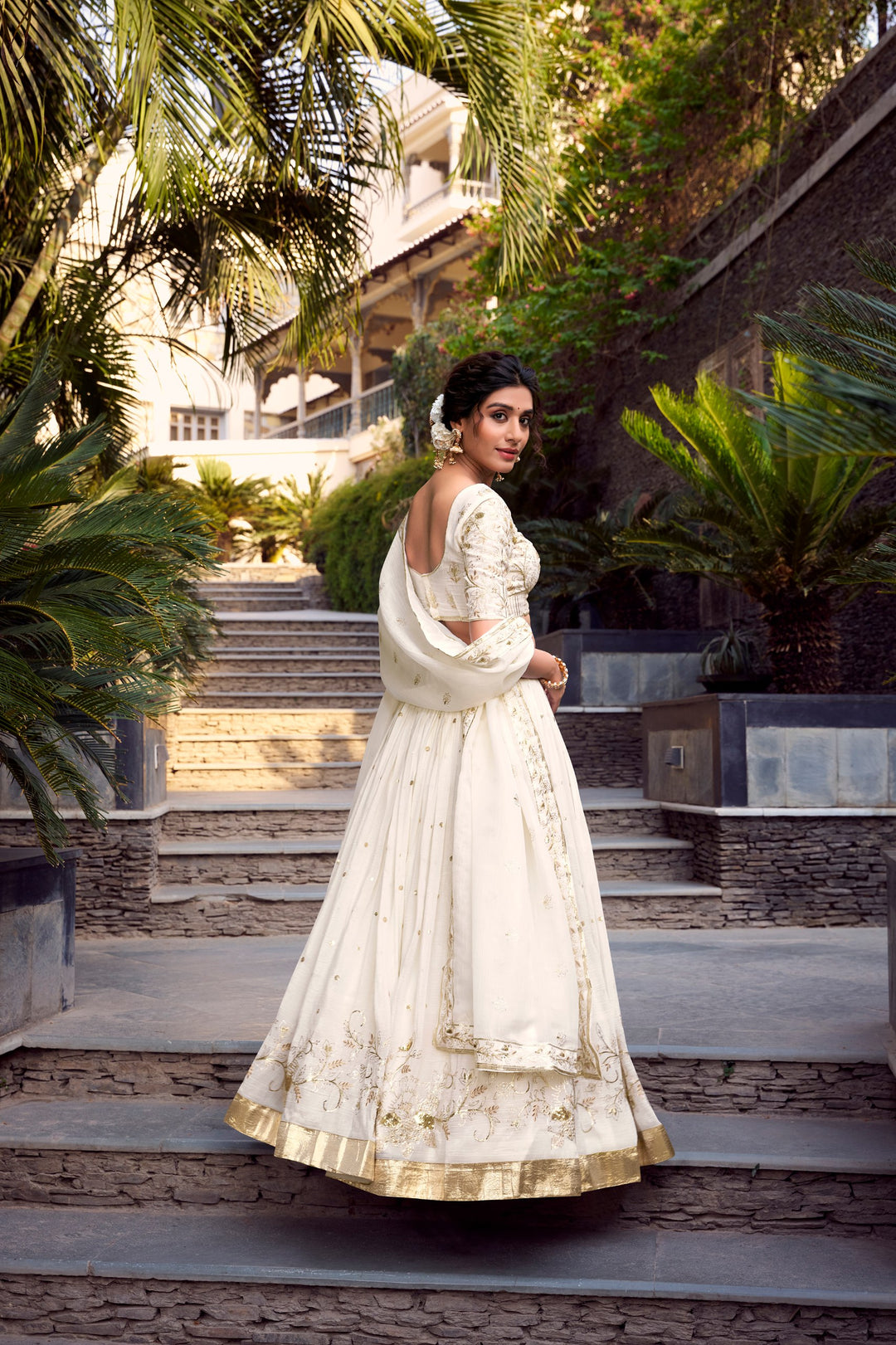 Off-white glam Silver Glosy Lehenga Choli