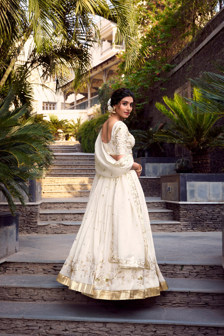 Off-white glam Silver Glosy Lehenga Choli
