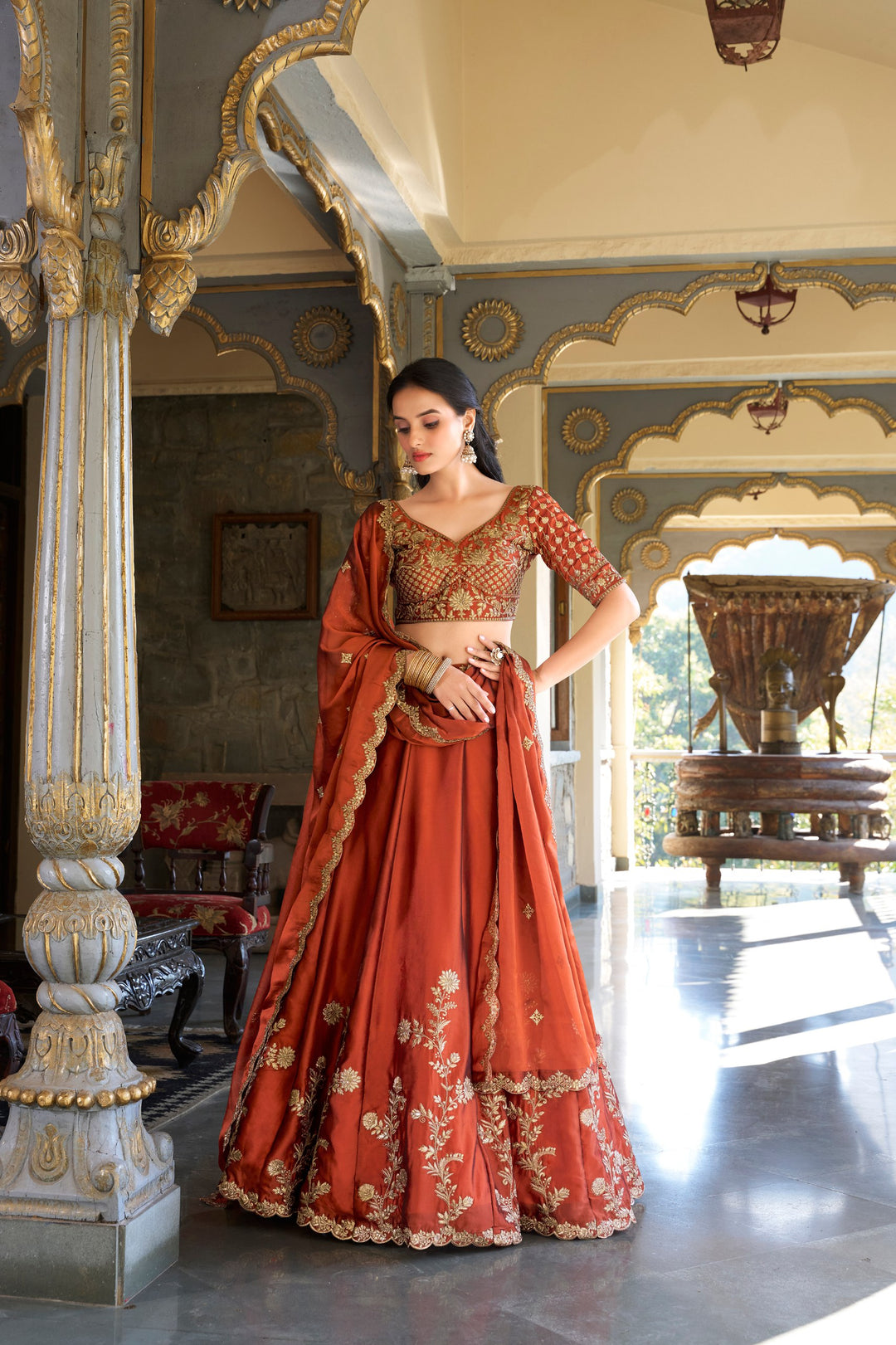 Rangoli Silk gold Lehenga Choli
