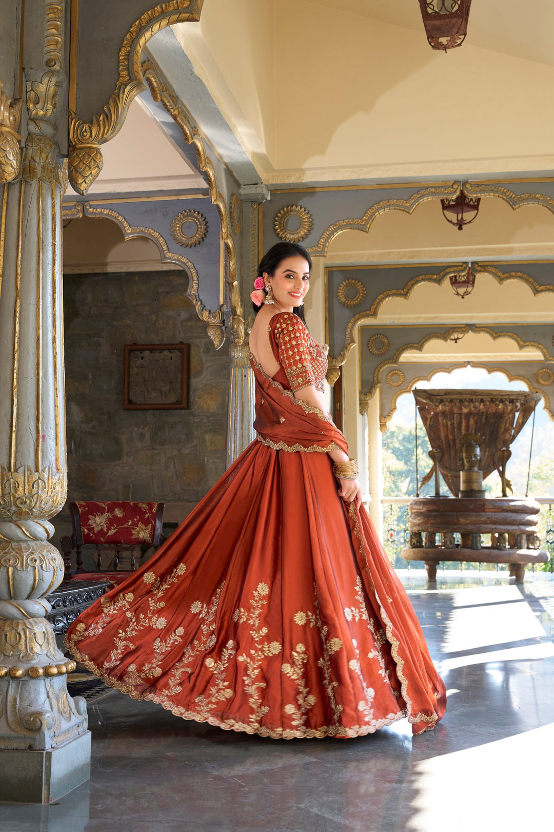 Rangoli Silk gold Lehenga Choli