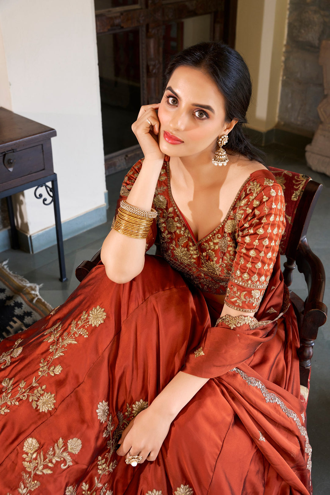Rangoli Silk gold Lehenga Choli