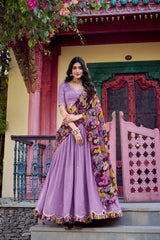 Luvender Vichitra Silk Sequins and Thread Embroidery Work Lehenga Choli