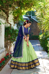 Green Color Zari Chex With Zari Weaving Work Lehenga choli
