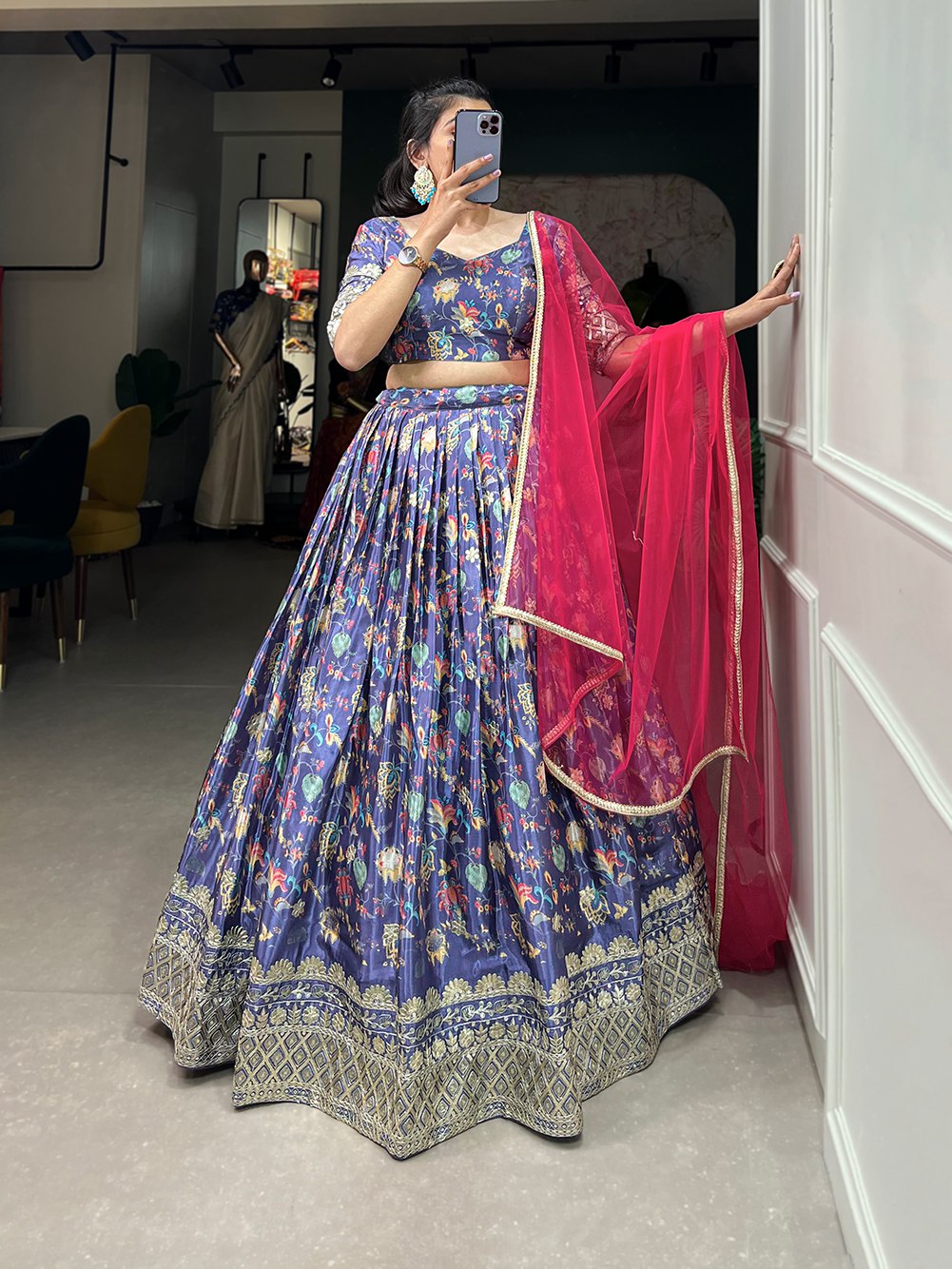 Digital Print With Embroidery Sequins Lehenga Choli