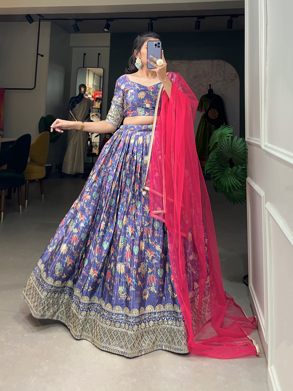 Digital Print With Embroidery Sequins Lehenga Choli