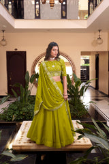 Perot Green Star Georgette Embroidery  Lehnga Choli