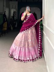 Pink Color Zari Kota With Sequins and Thread Embroidery Lehenga choli