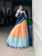 Orange Color Zari Kota With Sequins and Thread Embroidery Lehenga choli