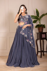 Greay Star Georgette with crease work Lehenga  Choli