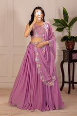 Pink Star Georgette with crease work Lehenga  Choli