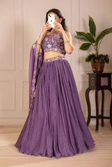 Purple Star Georgette with crease work Lehenga  Choli