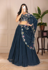 Rama  Star Georgette with crease work Lehenga  Choli