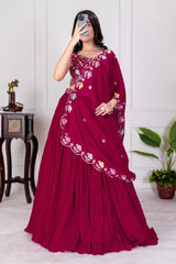 Red Star Georgette with crease work Lehenga  Choli