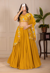 Yellow Star Georgette with crease work Lehenga  Choli