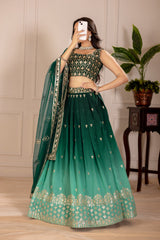 Green Simmer Silk Heavy Embroidery Thread & Sequence Work Lehenga Choli