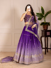 Purple Simmer Silk Heavy Embroidery Thread & Sequence Work Lehenga Choli