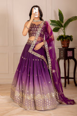 Wine Simmer Silk Heavy Embroidery Thread & Sequence Work Lehenga Choli