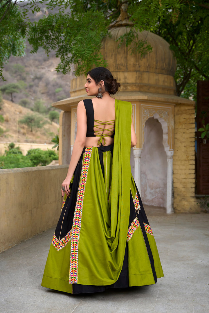 Plain Cotton with Gamthi Work And Gota Patti Lehenga Choli