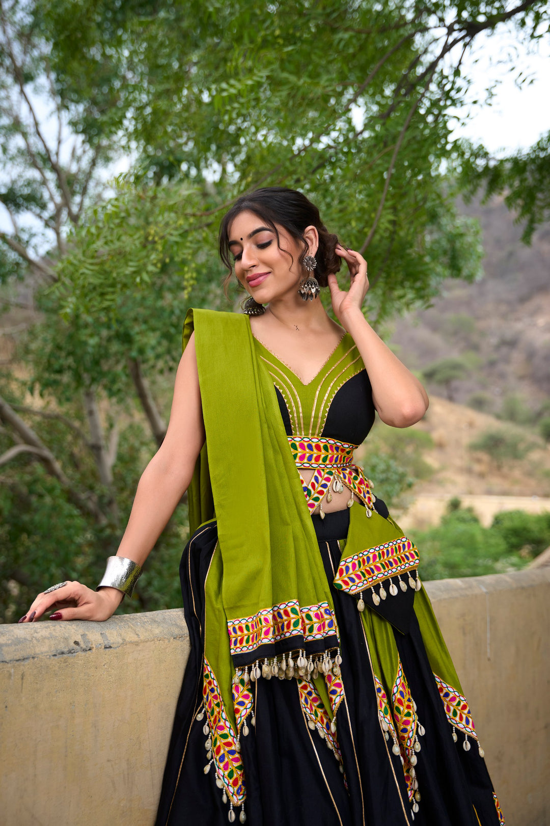 Plain Cotton with Gamthi Work And Gota Patti Lehenga Choli