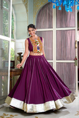 Wine Color Rayon Lehenga and Gamthi Work Blouse Chaniya choli