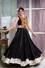 Black Rayon Lehenga and Gamthi Work Blouse Chaniya choli