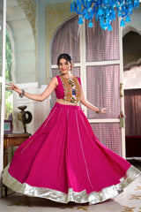 Pink Color Rayon Lehenga and Gamthi Work Blouse Chaniya choli