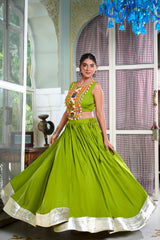 Perrot Color Rayon Lehenga and Gamthi Work Blouse Chaniya choli