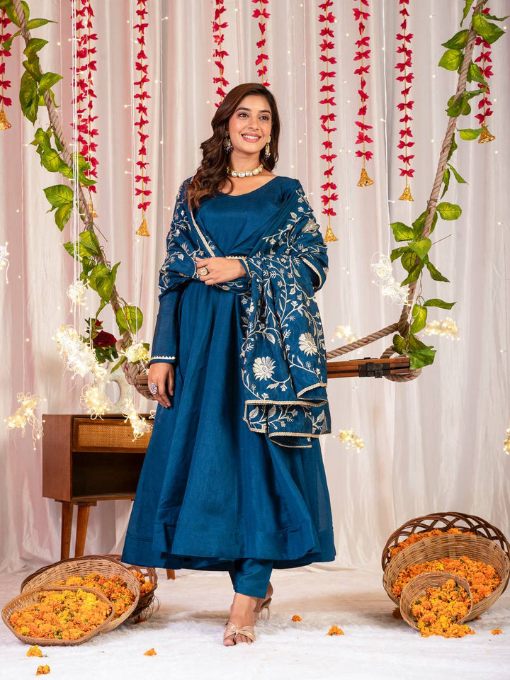 Designer Anarkali Gown With pant and Dupatta set