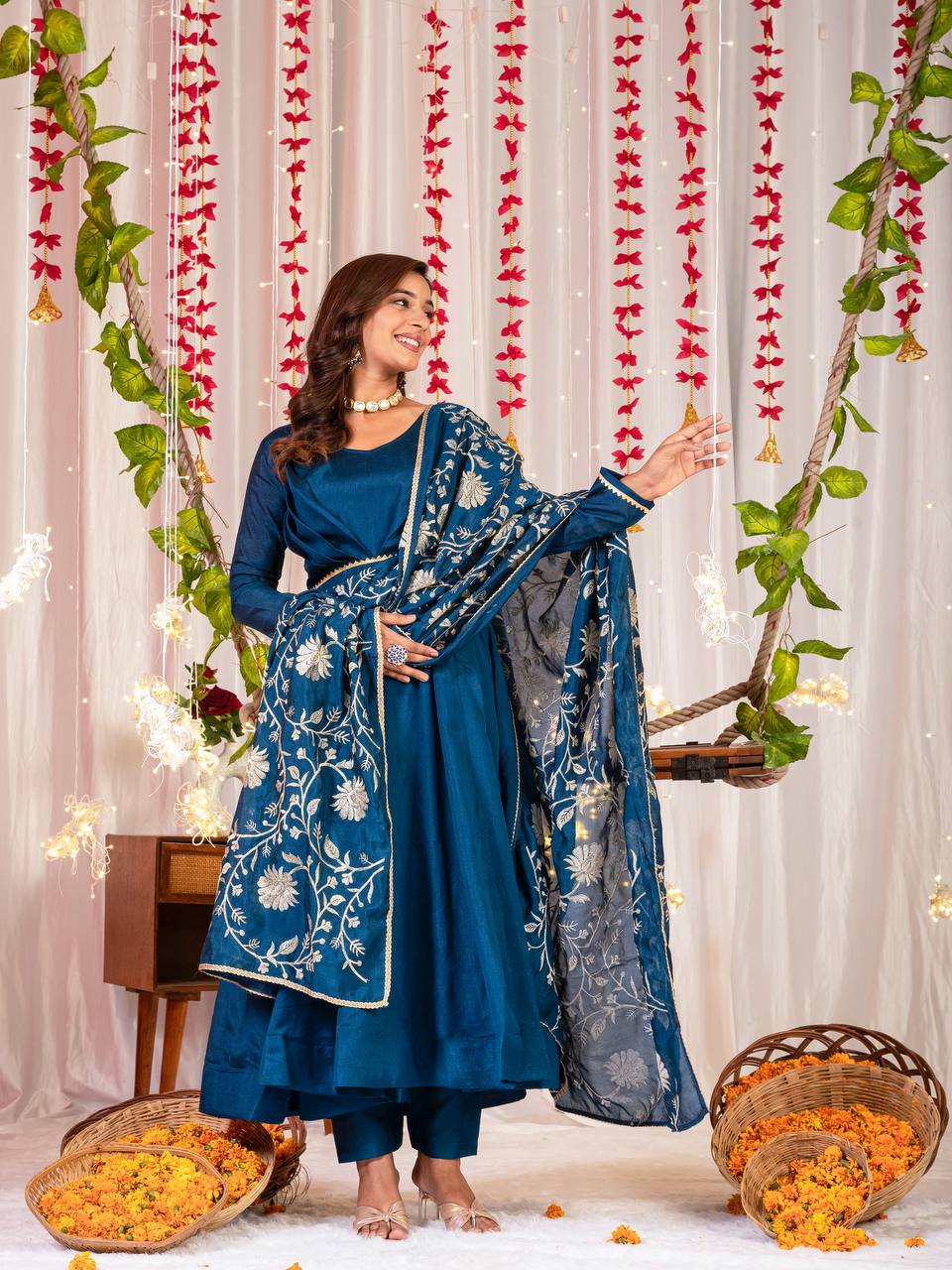 Designer Anarkali Gown With pant and Dupatta set