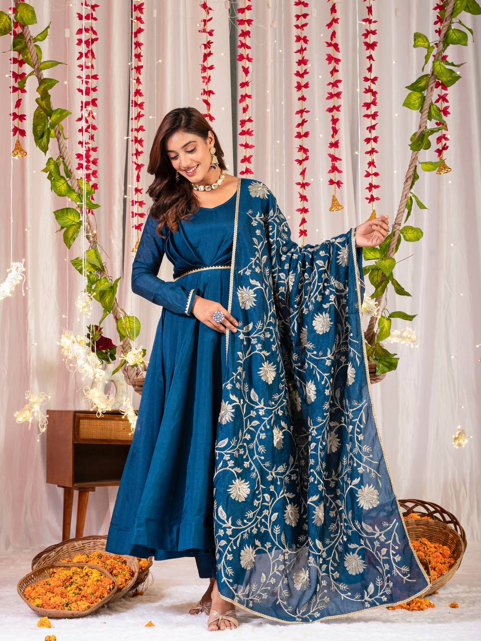 Designer Anarkali Gown With pant and Dupatta set