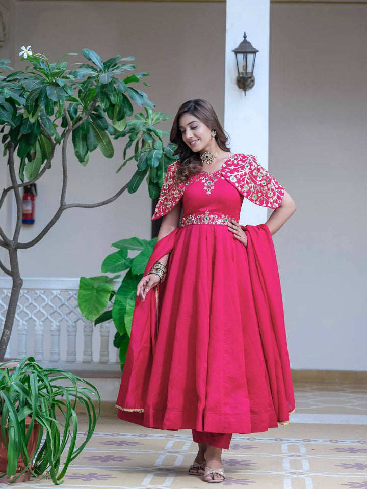 Pink Color Designer anakarli Gown With Dupatta and Pant