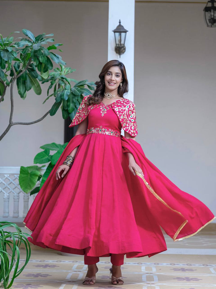 Pink Color Designer anakarli Gown With Dupatta and Pant