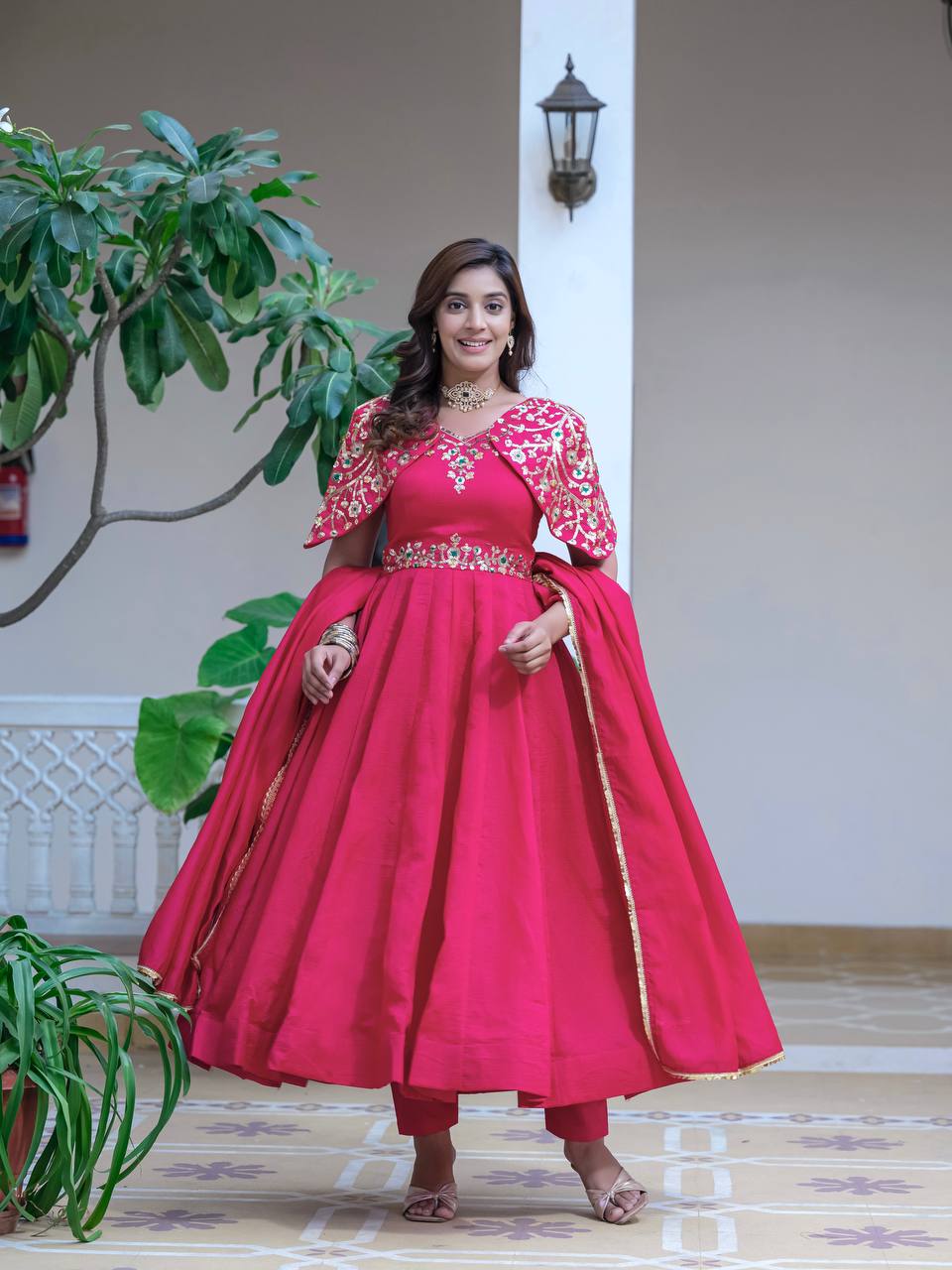 Pink Color Designer anakarli Gown With Dupatta and Pant