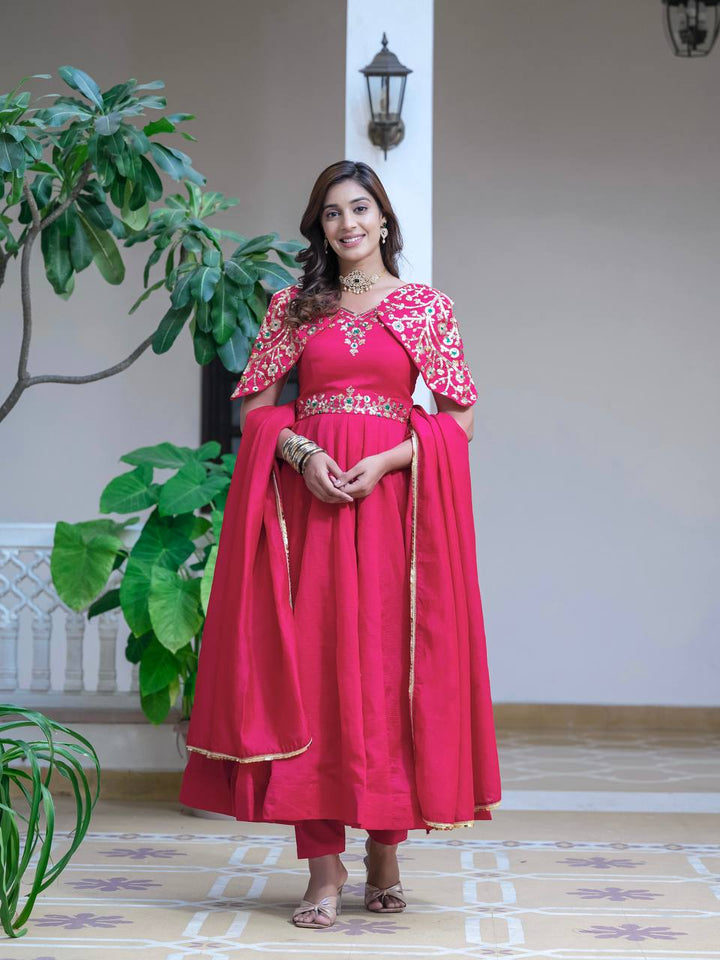 Pink Color Designer anakarli Gown With Dupatta and Pant