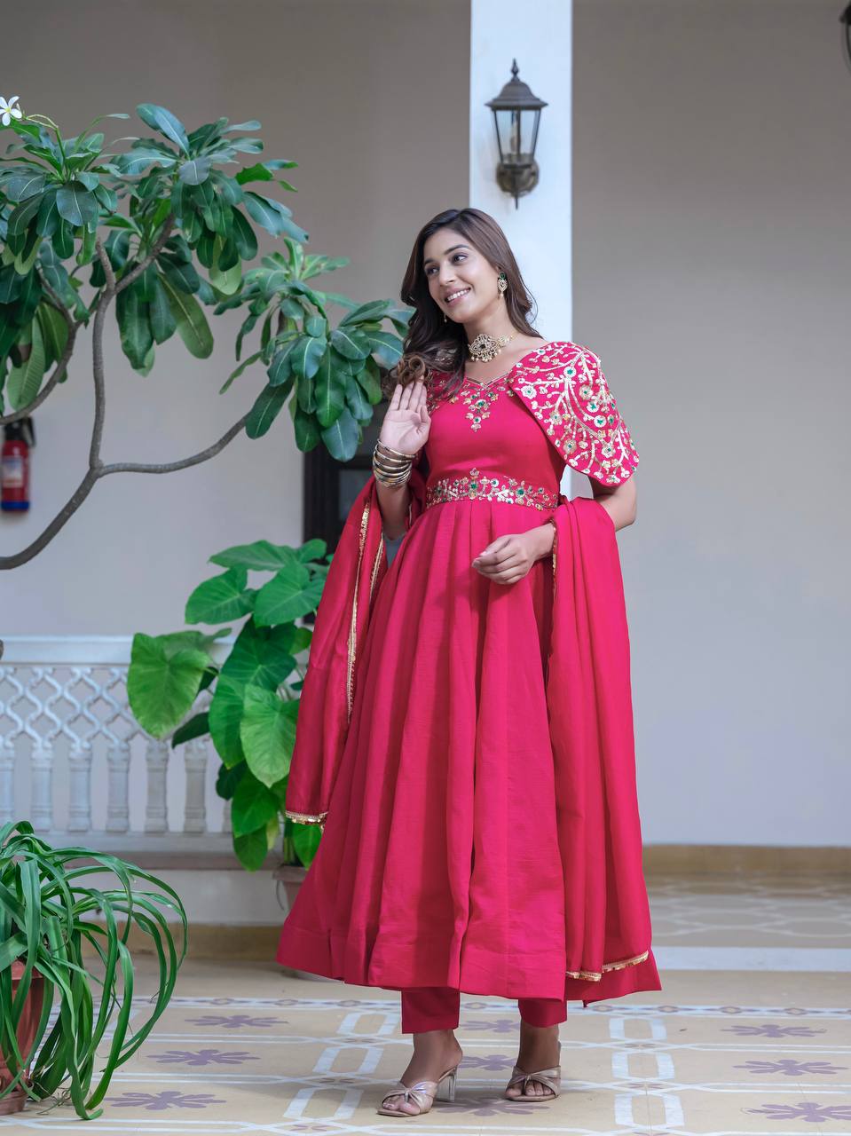 Pink Color Designer anakarli Gown With Dupatta and Pant