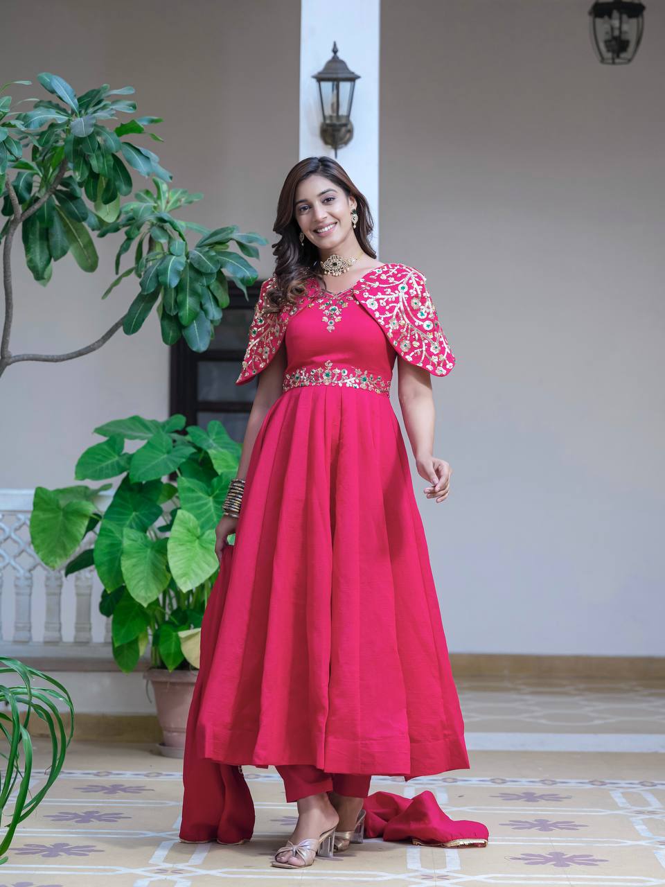 Pink Color Designer anakarli Gown With Dupatta and Pant