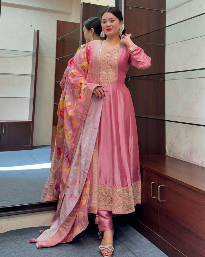 Anarkali Flared Kurti Pant Dupatta Set