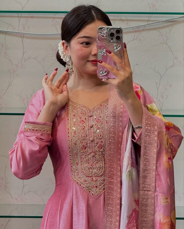 Anarkali Flared Kurti Pant Dupatta Set
