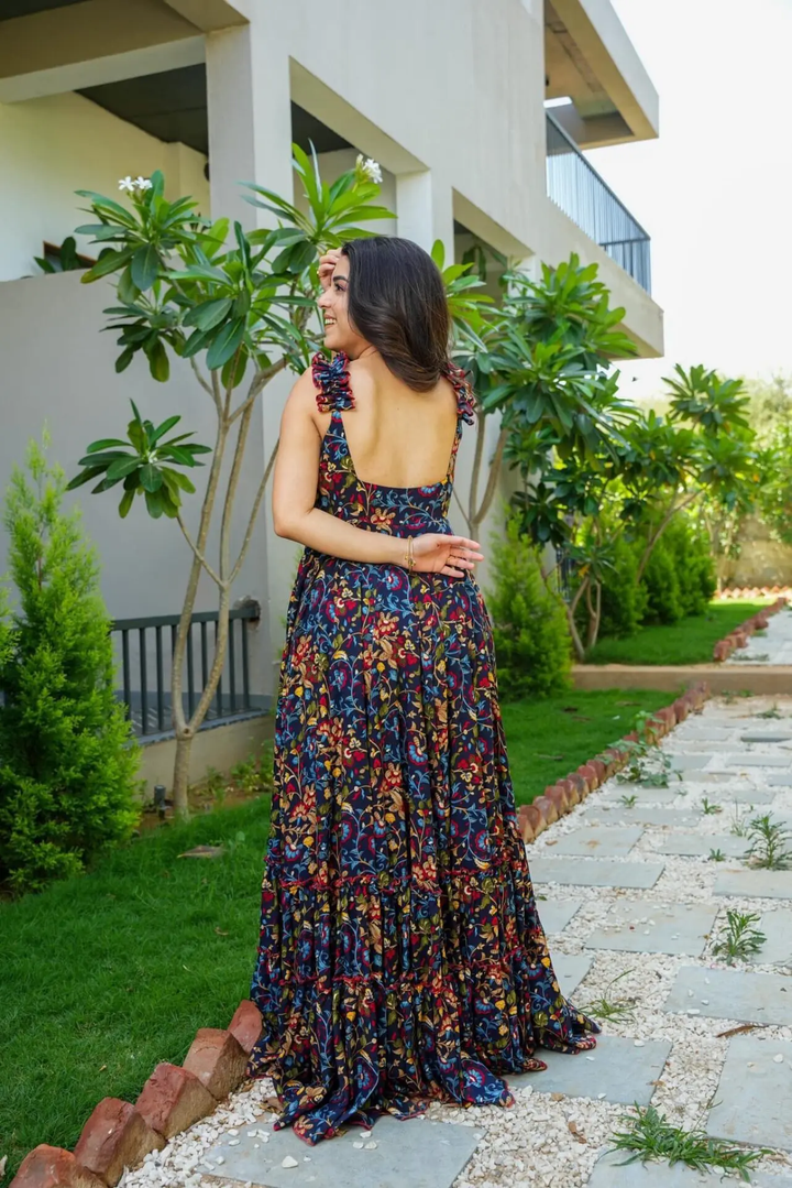 Multi Color Printed Long Sleeveless Gown