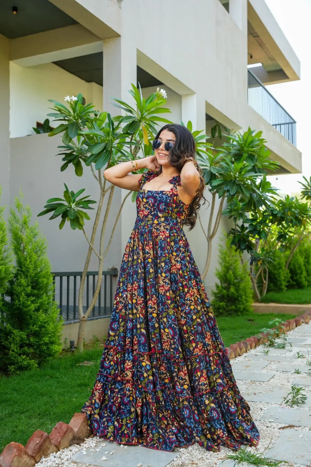 Multi Color Printed Long Sleeveless Gown